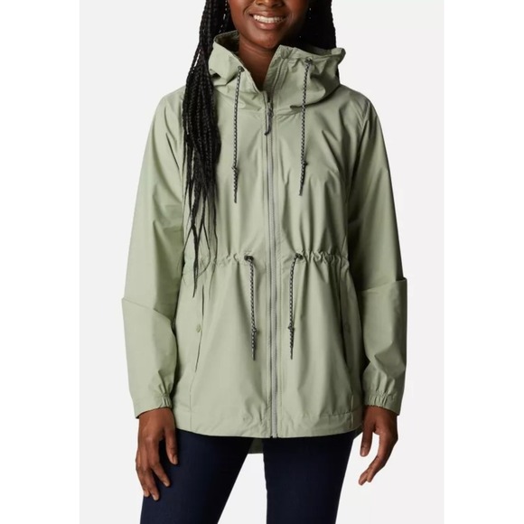 Columbia Women's Lightweight Hooded Rain Jacket Sage Green Drawstring Large - Picture 1 of 5